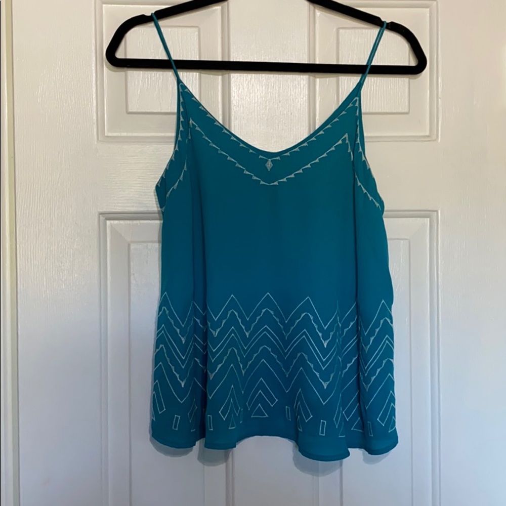 Teal Tank Top w/ White Embroidery Design Size S